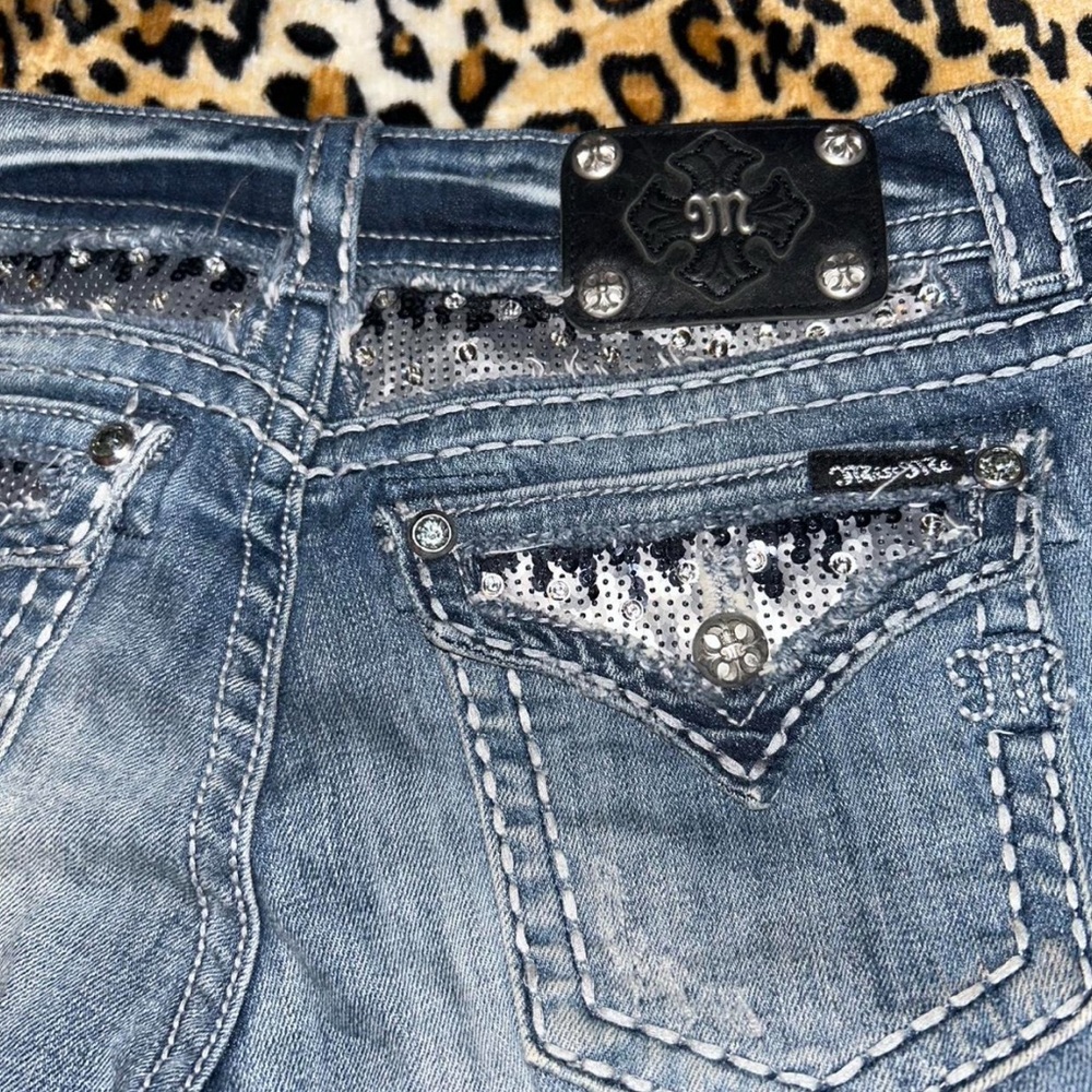 Y2K Miss Me Mcbling Sequin Embellished Low Rise Bootcut Denim Jeans - Picture 2 of 8